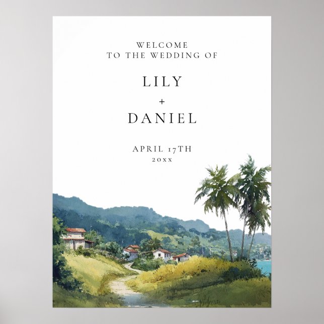 Tropisches karibisches Hochzeits-Willkommensschild Poster (Vorne)