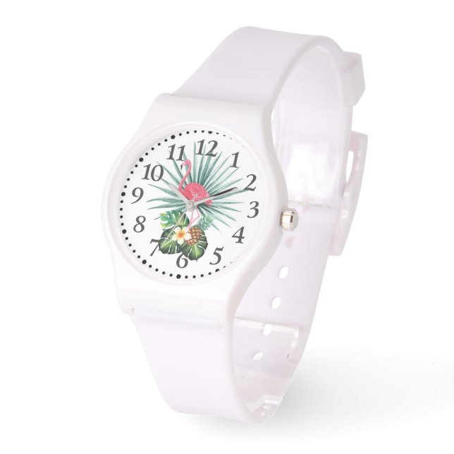 Tropisches karibisches Rosa Flamingo Silicone Watc Armbanduhr (Winkel)