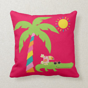 Tropisches Kissen mit Alligator, Flamingo, Toucan