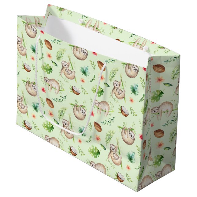 Tropisches Kokosnuss-Trägheits-Muster Große Geschenktüte (Vorderseite Schrägansicht)