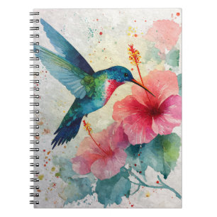 Tropisches Kolibri-Rosa-Blumen-Aquarell-Notizbuch Notizblock