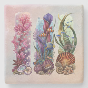Tropisches Korallenriff Meeresleben Aquarellkunst Steinuntersetzer