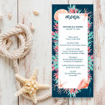 Tropisches Korallenriff | Nautical Beach Wedding Menükarte<br><div class="desc">Das Themenmenü "Under the Sea" umfasst ein farbenfrohes Korallenriff und Muscheln in Aqua-,  Minze-,  Korallen- und Rosatönen auf tiefblauem marinebasierten Hintergrund. Koordiniert mit meiner Kollektion "Tropical Reef" und ist perfekt für Strand-,  Wassersport-,  Küsten- und Hochzeit in Urlaubsort-Themen. Original-Kunstwerk KL Stock</div>