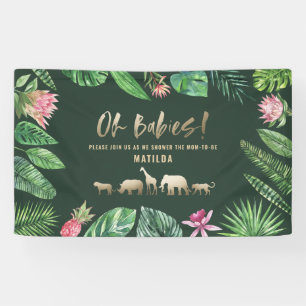 Tropisches Laub + Goldtier-DoppelBabyparty Banner