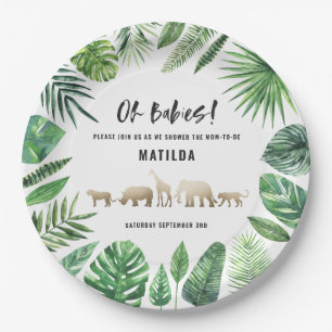 Tropisches Laub + Goldtier-DoppelBabyparty Pappteller