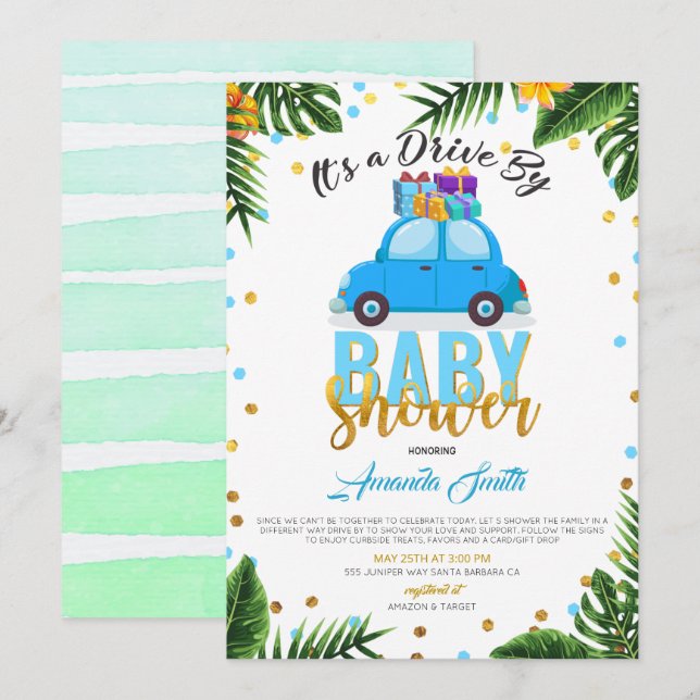 Tropisches Laufwerk mit Baby-Shower Boy Einladung (Vorne/Hinten)