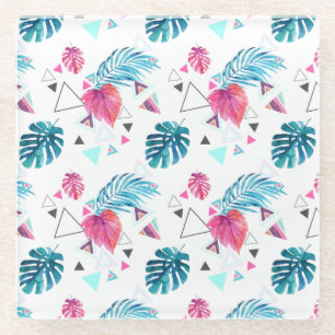 Tropisches Leaf-Dreieck-Muster Glasuntersetzer