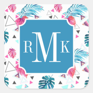 Tropisches Leaf-Dreieck-Muster Quadratischer Aufkleber