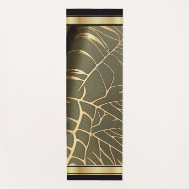 Tropisches Leaf grün/Gold - Yoga Mat Yogamatte (Vorderseite)