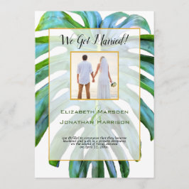 Tropisches Leaf Just Married Foto Script Hochzeit Einladung