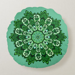 Tropisches Leaf Mandala auf Green Mist Boho Rundes Kissen