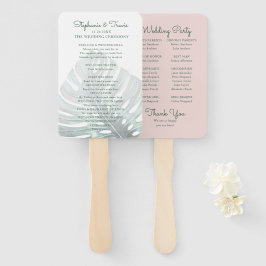Tropisches Leaf Monstera Palm Pink Hochzeitsprogra Fächer