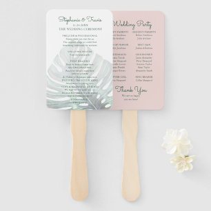 Tropisches Leaf Monstera Palm Pink Hochzeitsprogra Fächer