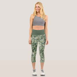 Tropisches Leaf Muster Capri Leggings