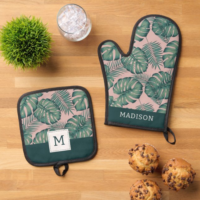 Tropisches Leaf-Muster Ofenhandschuh & Topflappen-Set (Oben Unten)