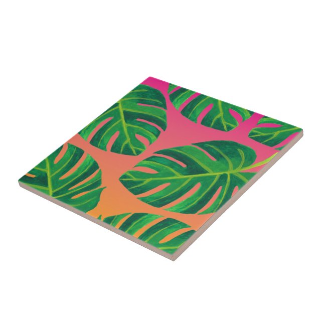 Tropisches Leaf Orange Pink Dekorative Keramik Til Fliese (Seite)
