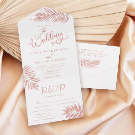 Tropisches Leaf Rose Gold in einer Hochzeitsreise All In One Einladung