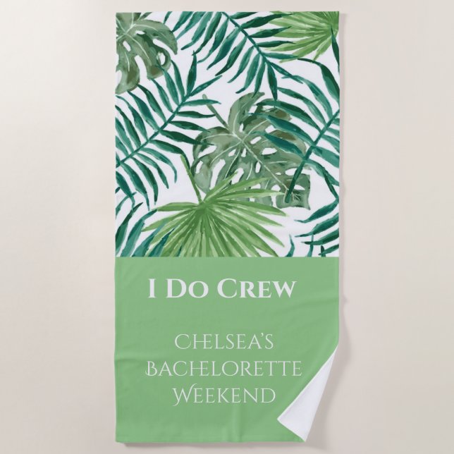 Tropisches Leaf White Bachelorette Beach Party Han Strandtuch (Vorderseite)