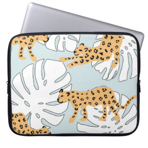 Tropisches Leopardentier und Monstera-Palmen-Blätt Laptopschutzhülle