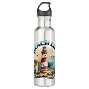 Tropisches Leuchtturm-Strandleben Edelstahlflasche