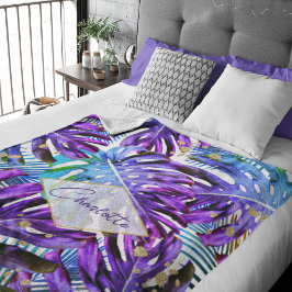 Tropisches Lila Monstera-Leaf-Muster Moderne Fleecedecke