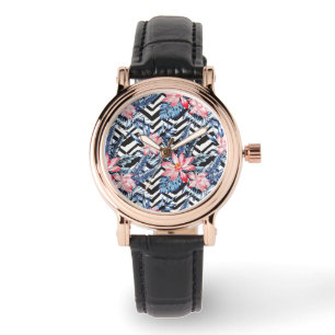 Tropisches Lotus-Blume-Muster Armbanduhr