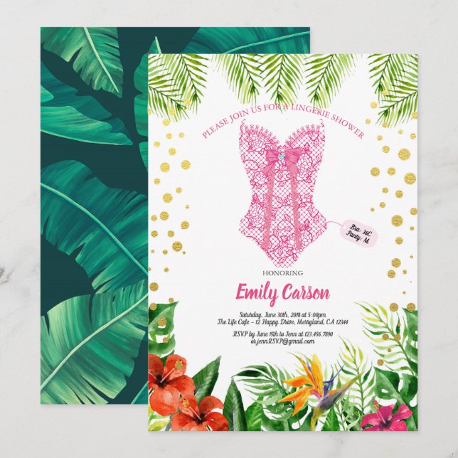 Tropisches luau Dessous Dusche Bridal Pool Party Einladung (Vorne/Hinten)