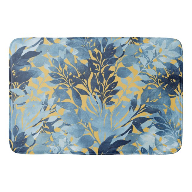Tropisches Metallisches Blaues Blattdesign Badematte (Vorderseite)