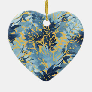 Tropisches Metallisches Blaues Blattdesign Keramik Ornament