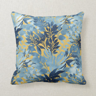 Tropisches Metallisches Blaues Blattdesign Kissen