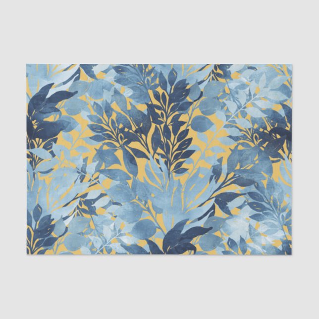 Tropisches Metallisches Blaues Blattdesign Seidenpapier (Vorderseite)