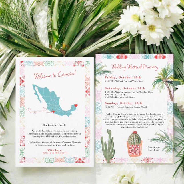 Tropisches Mexiko Karte QR Begrüßung (ropical Mexico map QR welcome wedding Invitation)