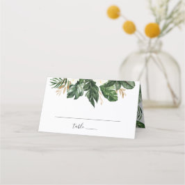 Tropisches modernes Palm Beach Floral Gold Leaf Platzkarte
