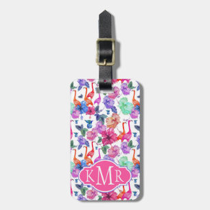 Tropisches Monogramm des Aquarell-Muster- Gepäckanhänger
