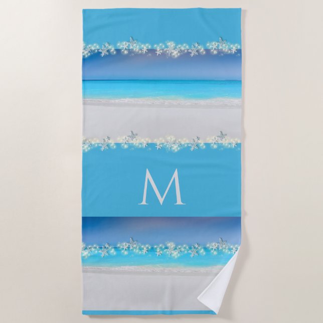 Tropisches Monogramm des blauen Wassers des Strandtuch (Vorderseite)