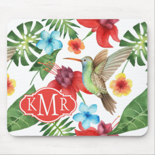 Tropisches Monogramm des Kolibri-  Mousepad