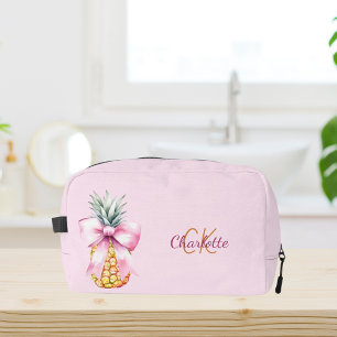 Tropisches Monogramm mit rosa Schleife und Ananas Waschbeutel