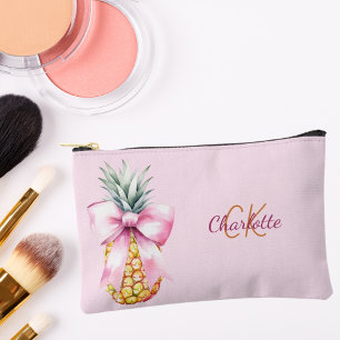 Tropisches Monogramm mit rosa Schleife und Ananas Zubehörtasche