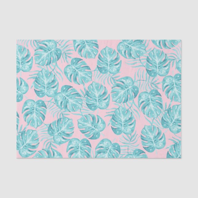 Tropisches Monster Trendy rosa Aqua Watercolor Seidenpapier (Vorderseite)