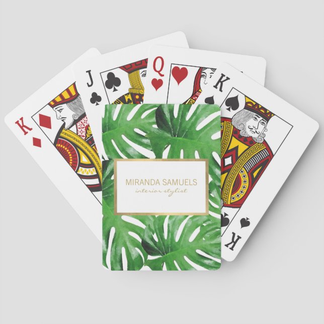 Tropisches Monstera Blätter Personalisiert Spielkarten (Rückseite)