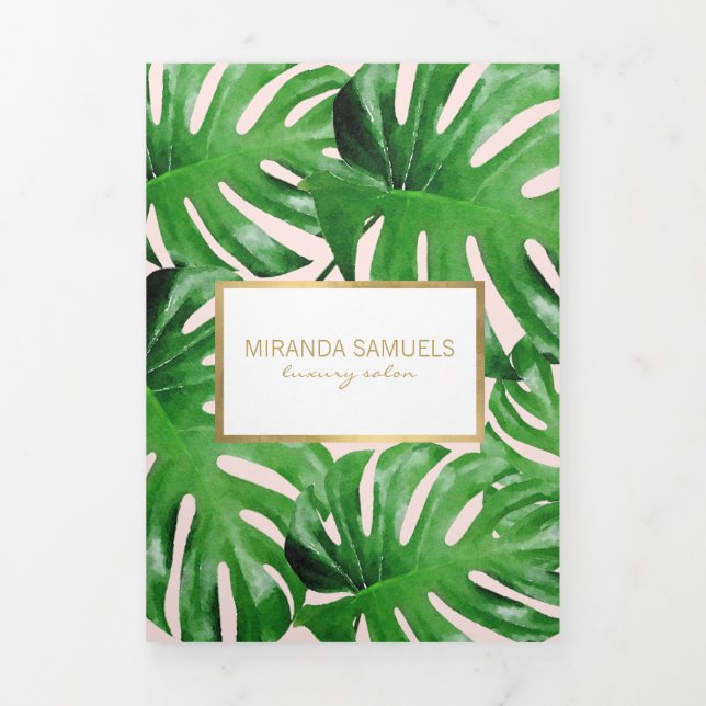 Tropisches Monstera Blätter Rosa Broschüre (Cover)