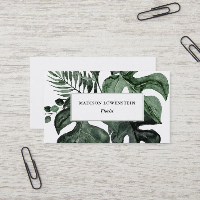 Tropisches Monstera Blätter Vegetation  Visitenkarte (Vorderseite/Rückseite Beispiel)