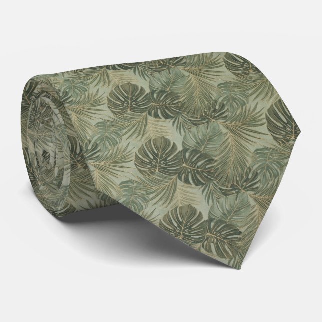 Tropisches Monstera-Blattmuster Krawatte (Gerollt)