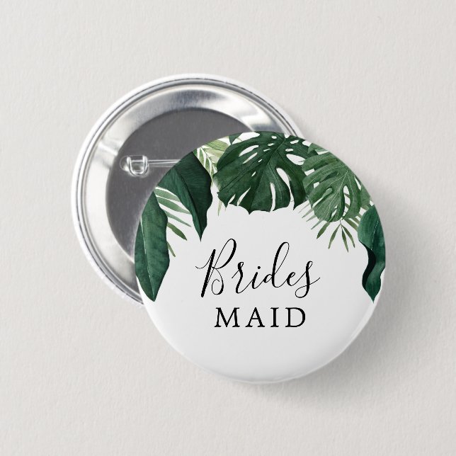 Tropisches Monstera Brautparty Bridesmaid Button (Vorne & Hinten)