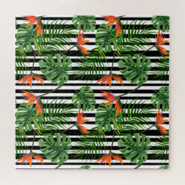 Tropisches Monstera-Gestreiftes Botanisches Muster