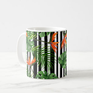 Tropisches Monstera-Gestreiftes Botanisches Muster Kaffeetasse