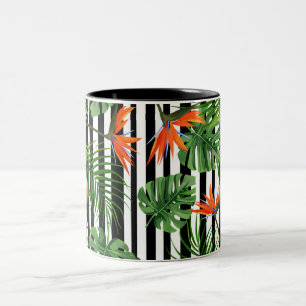 Tropisches Monstera-Gestreiftes Botanisches Muster Zweifarbige Tasse