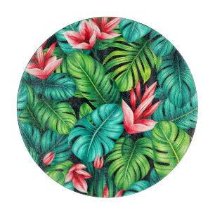 Tropisches Monstera Heliconia Dschungelmuster Schneidebrett