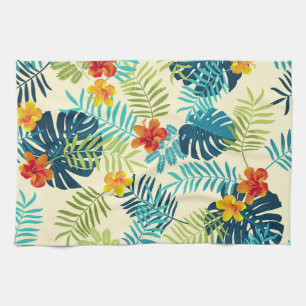 Tropisches Monstera Hibiskus Sommer Muster Geschirrtuch