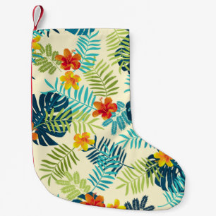 Tropisches Monstera Hibiskus Sommer Muster Kleiner Weihnachtsstrumpf